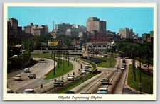 Postcard Atlanta's Expressway Skyline Fly Delta Jets Wison Jones Clock General