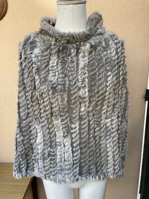 PONCHO MANTEL ECHTFELL KANINCHENKRAGEN LANGJACKE Riva Tricot Milano