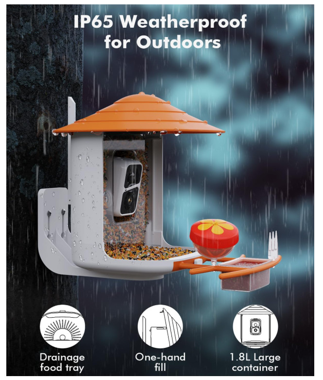 Smart Bird Feeder with Camera Solar Powered, Bird Watching, AI Identify Bird Spe