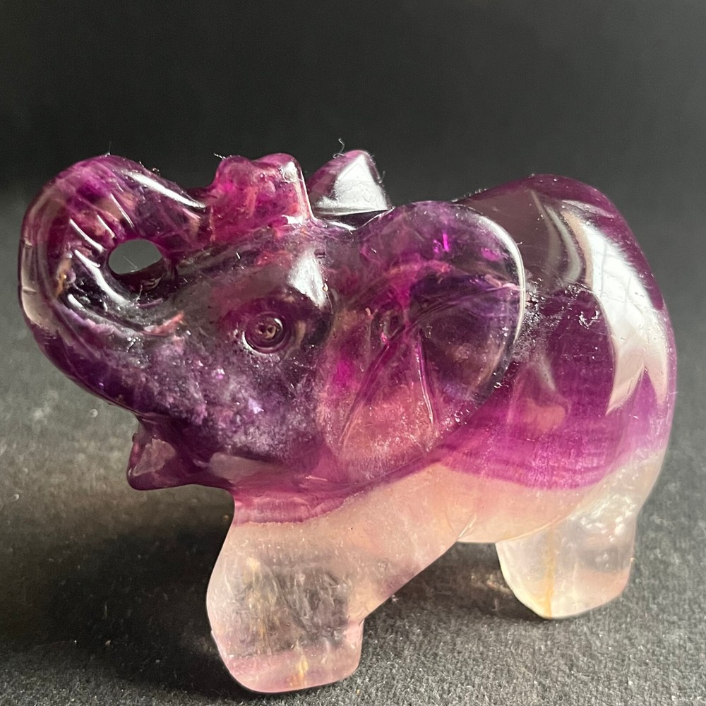 374G Natural rainbow fluorite quartz crystal elephant carving spiritual restorat