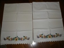 Set of 2 Fabric Painted Floral Pillowcases Standard Size
