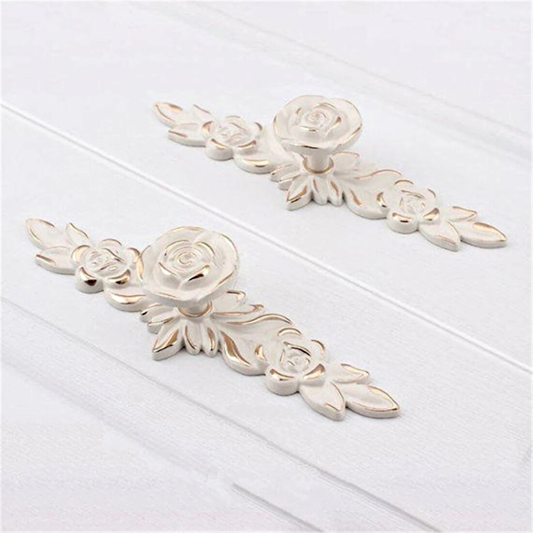 Gold&Creamy White Flower Dresser Drawer Pull Handle Rose knob Cabinet  Handle | eBay