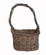 LARGE ANTIQUE PRIMITIVE GRAPE VINE HANDLED BASKET - DARK SURFACE - VG COND.