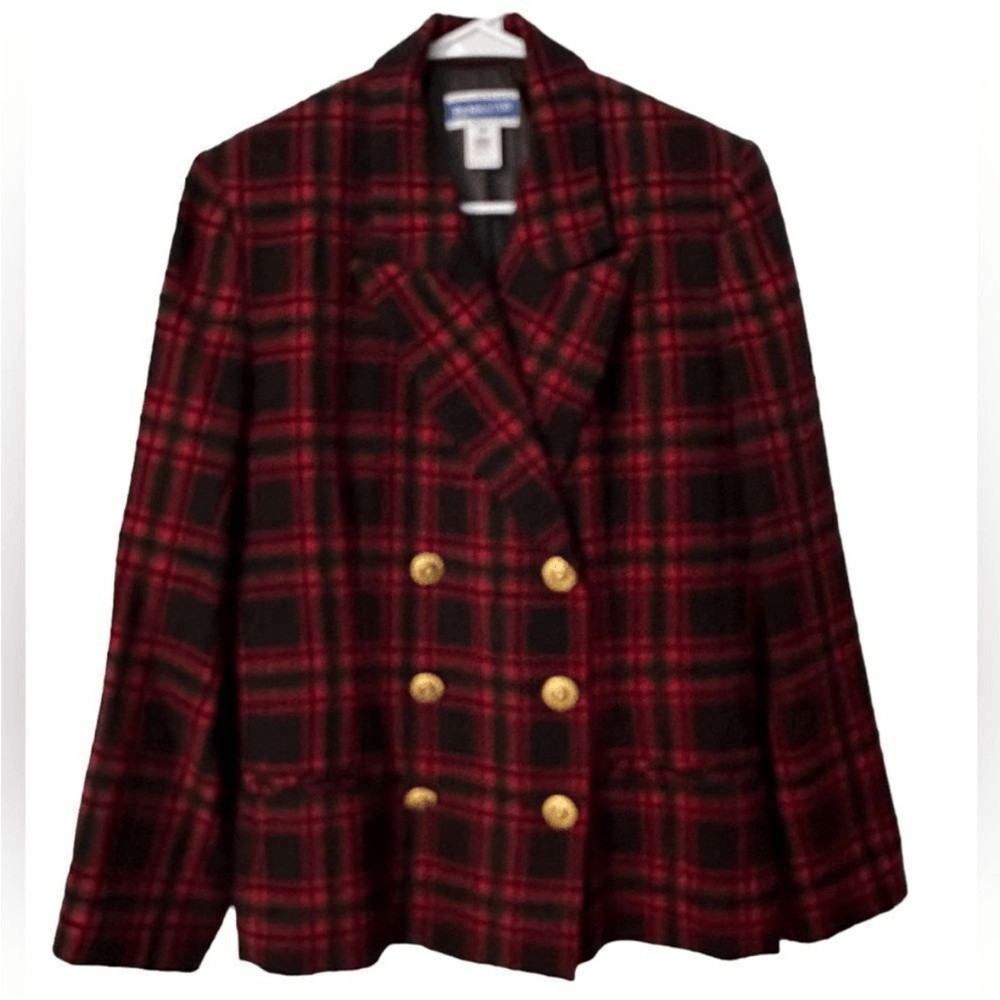 Pendleton Double Breasted Red Wool Plaid Blazer| … - image 4