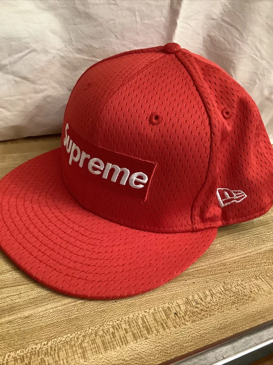 Supreme Mens Cap Mesh Fitted Hat 7-3/8 New Era Red Box Logo