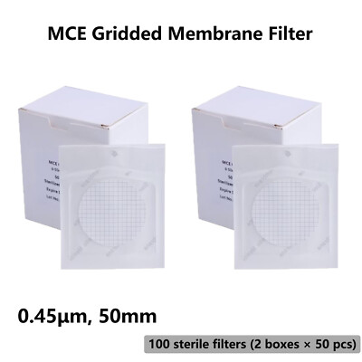 MCE Gridded Membrane Filter 50mm 0.45μm Hydrophilic Lab Filtration Paper 100Pcs