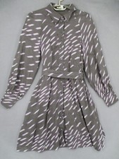 Country Road Dress Womens 6 Grey Purple Silk Linen Shirt Belted Button Long