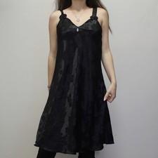 Vintage 80s Black Floral Nightgown with Bow Straps