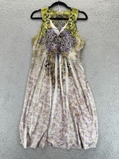 One World Womens Sleeveless V Neck Maxi Dress Green White Gold Multicolor SIze M