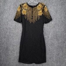 VINTAGE Mark John By Sam Dress Womens Small Black Silk Sequin Beaded Cocktail