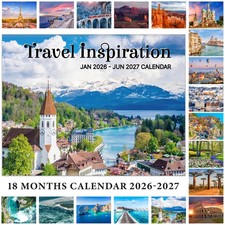 Wall Calendar 2026-2027, Travel Inspiration Calendar, 18 Months from Jan 2026 -