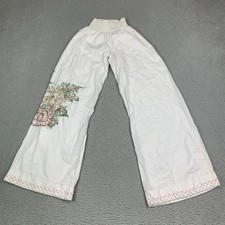 Vintage Da-Nang Embroidered Pants Womens Small White Boho Elastic Waist