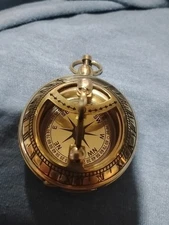 Brass Tone Compass W Wooden Case