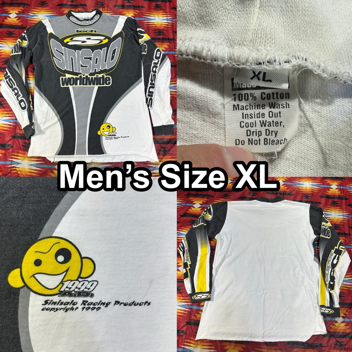Vintage 90s Sinisalo Worldwide Racing Motocross Jersey Shirt Men's