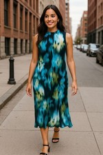 Sleeveless Pleated Maxi Paisley Dress XS By Future Collective High Ruffle Neck