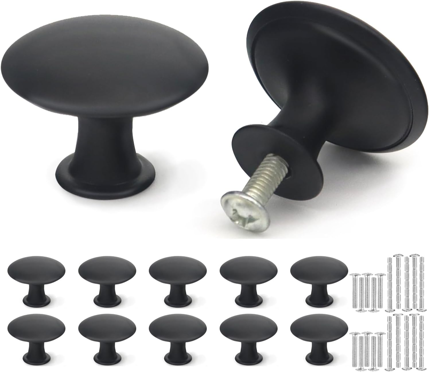10Pc Black Drawer Knobs, Cupboard Handles Knob Black Round, Cabinet Knobs Made o
