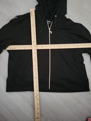 Giacca nera con zip BEBE XL oro logo braccio streetwear Y2K designer con cappuccio vintage - Foto 5 di 7