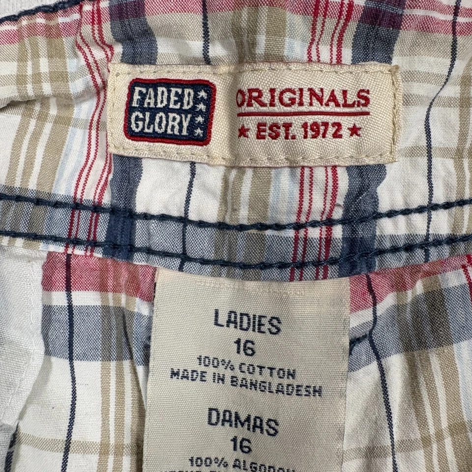 Pantalones cortos para mujer Faded Glory 16 cuadros rojo azul algodón tiro alto Y2K grunge Foto 2 de 4