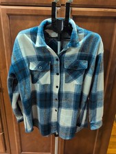 Blue Plaid Flannel Shacket Button Down Shirt Jacket XL Womens Oversized