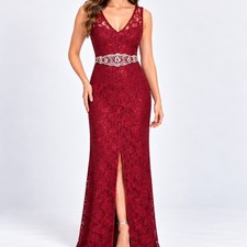 My Michelle Red All Lace Gown Formal Dress 11 Low Back Shimmer Rhinestone Belt