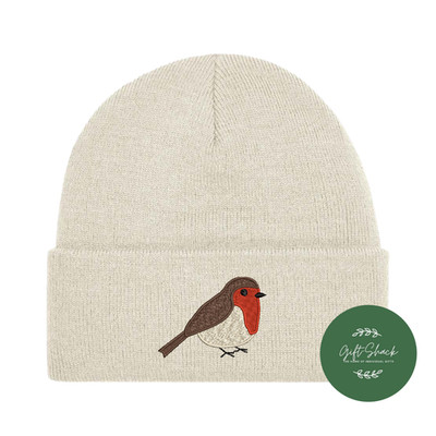 Red Robin Beanie Mütze | bestickt Red Robin Design | warm & kuschelig Bündchen Strick