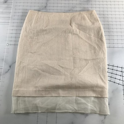 Akris Rock Damen 12 Beigetextured Gerade Bleistift Knielang Netz Saum Gefüttert