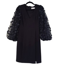 Eliza J Dress Women 6 Black Sheer Balloon Sleeve Floral Cocktail Wedding Guest