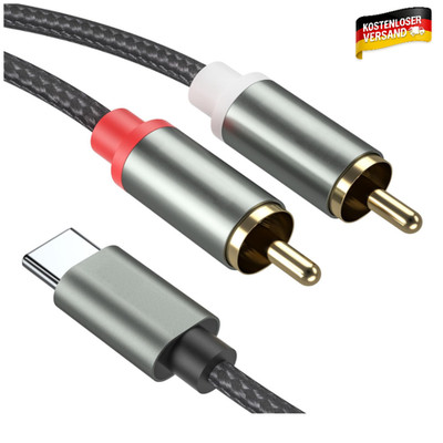 USB-C zu 2 RCA Audio Y-Splitter Kabel 1m Typ-C Cinch Huawei Laptop Verstärker