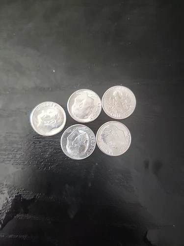 1959 d roosevelt dime 12.45 grams of .90 silver set of 5 uncirculated