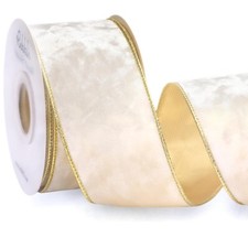 Ivory Velvet Wired Ribbon 2.5 Inch Metallic Ivory Crushed Velvet Christmas Ri...