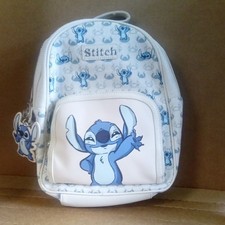 Primark Disney Stitch Mini Backpack Faux Leather All-Over Print Zip White/Blue