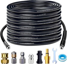 20M High Pressure Washer Hose Drain Cleaning Kit with 3 Adapters & 3 Nozzles,58