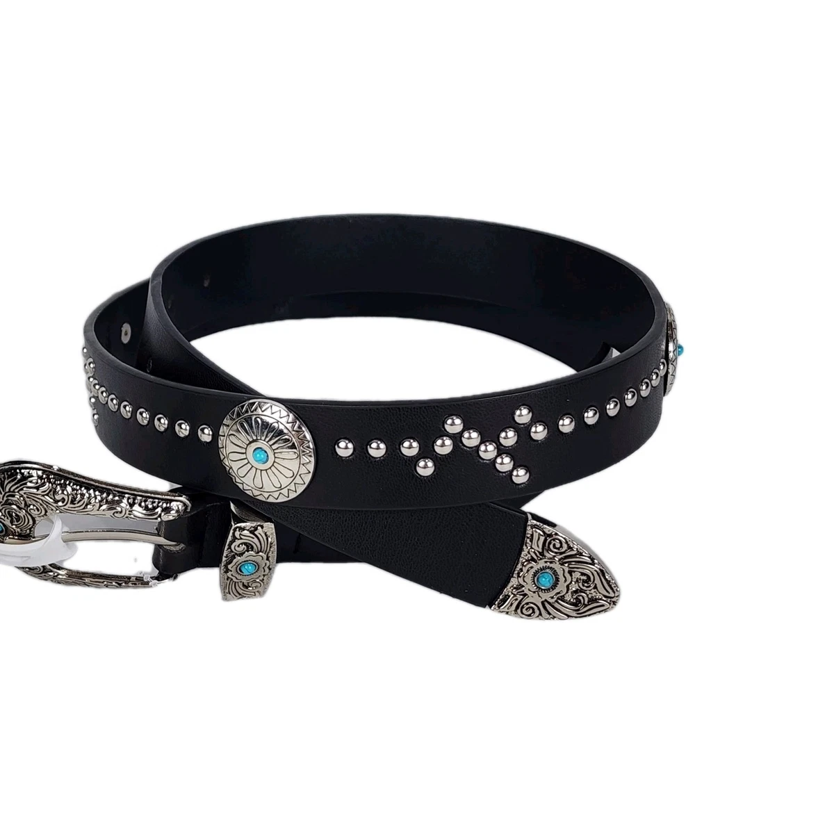 Unbranded Leather Turquoise Studded Black Medallion Statement Belt Womens M Boho il_fullxfull.1156874173_8frg.jpg main image 3