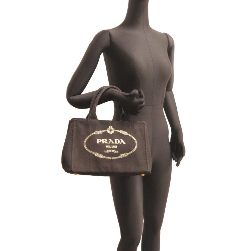 PRADA Canapa PM 1BG439 Tote Bag Canvas Black Ladies DH91207 from japan thumbnail 8