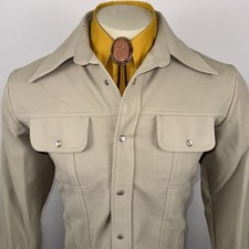 Vtg 60s 70s Leisure Suit Jacket Sears Pearl Snap Coat Rockabilly Tan Mens Medium