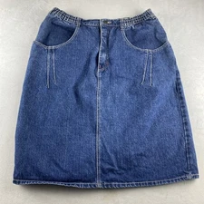 VTG PS GITANO Denim Skirt Women 36/22 W High Waist Back Slit Pockets Midi Blue