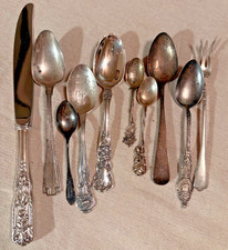 Lot of 10 Vintage Asstd Sterling Silver Spoons, Fork, Knife - 199 Grams