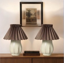 Set Of 2 Retro Pleated Table Lamps With Brown Pleated Shade