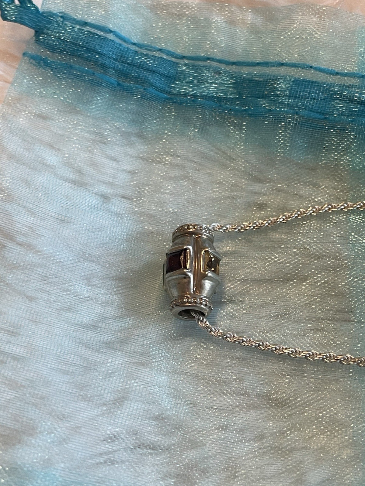 Sterling Silver 925 Multi Gemstone Barrel Pendant… - image 2