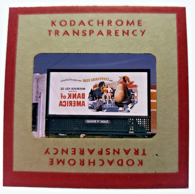 Kodachrome Red Border Slide | *1949* BANK OF AMERICA ICE SKATE Billboard Sign Ad