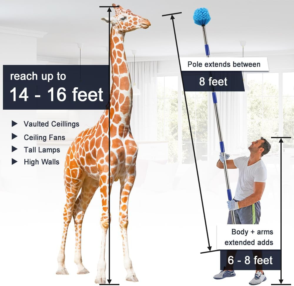 Duster with 6 FT Extension Pole - Medium Bristle Brush for Ceiling, Wall, and...