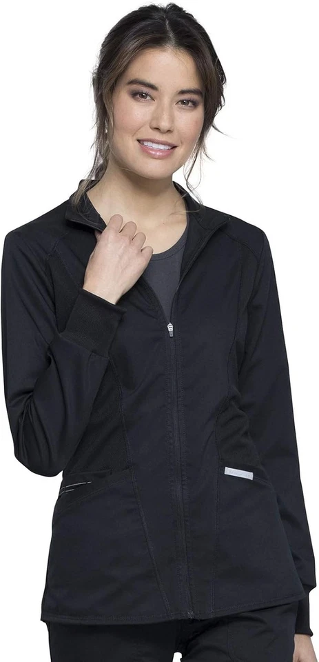 4-Way Stretch Medical Scrub Jacket for Women with High-Low Hem & Zipper Closure - Image 3 of 4