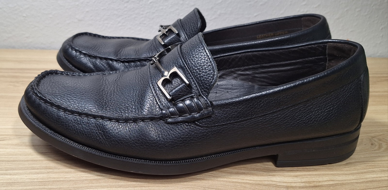 Bruno Magli Black Pebble Grain Leather Horsebit Loafers Italy Men's Shoes Size 9