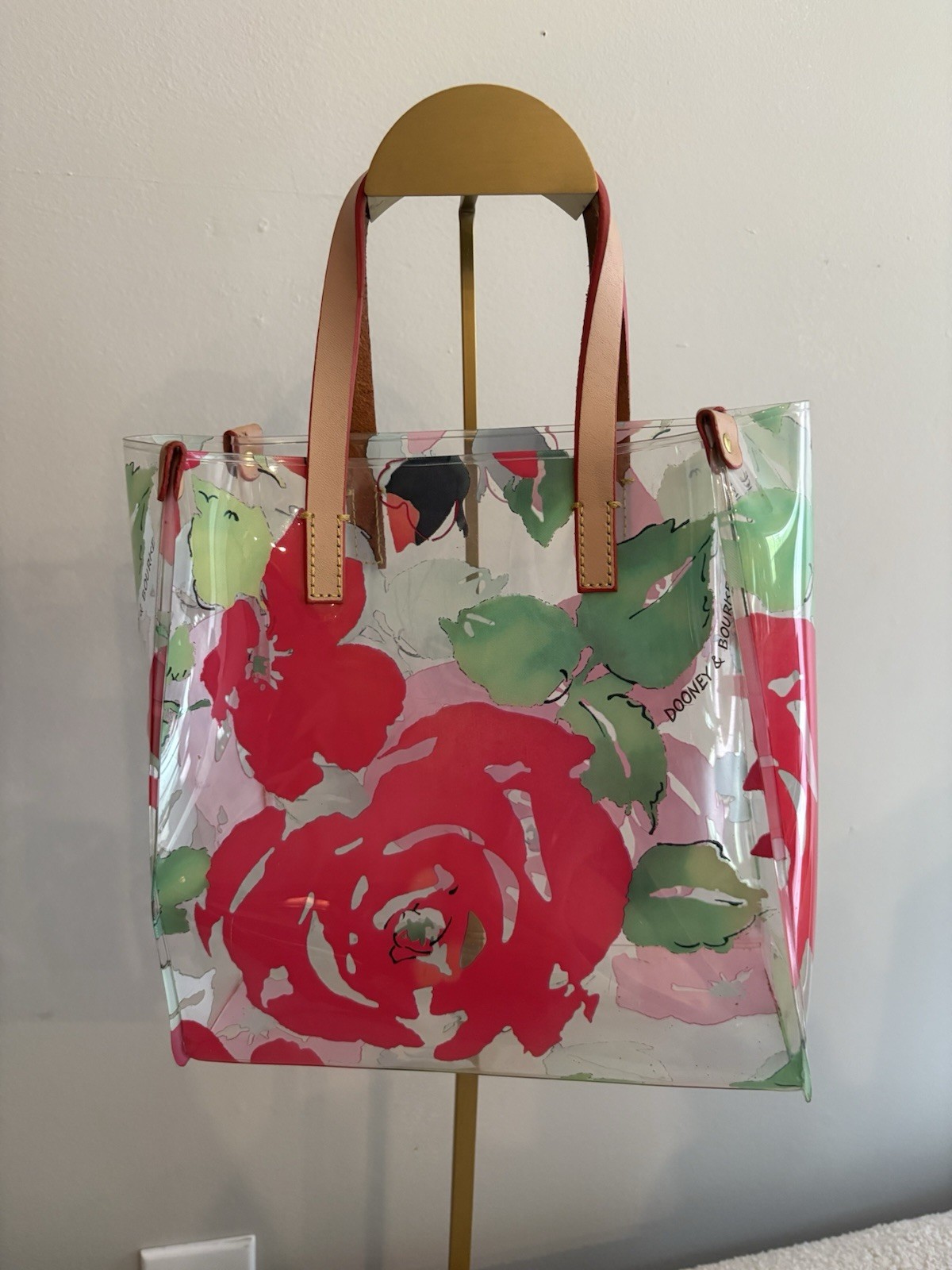 Dooney & Bourke Clear PVC Floral Tote Rose Garden Leather Straps Gently Used