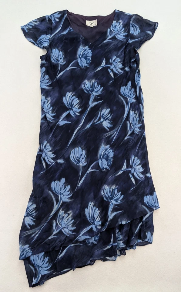Donna Ricco Women's Dress Size 18W Blue Floral Bias Cut Midi Vtg 90s - Image 2 of 4