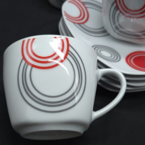 Cup Saucer Set 5 Modern Circle Square Graphic Red Gray White Tea Coffee Cafe - Picture 4 of 9