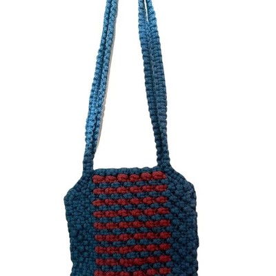Hand Crafted Blue and Red Crochet Shoulder Bag