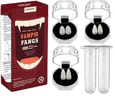 COOLJOY 3 Sizes Vampire Fangs Teeth with Adhesive Halloween Medium, White