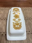 Vintage 1970's Pyrex Milk Glass Butterfly Gold, Butter Dish with Lid EUC