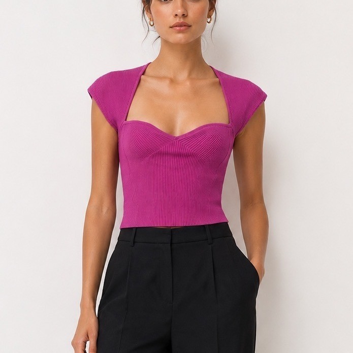 Jonathan Simkhai Abia Knit Bustier Top Pink Cap Sleeve Ribbed Sweetheart Medium